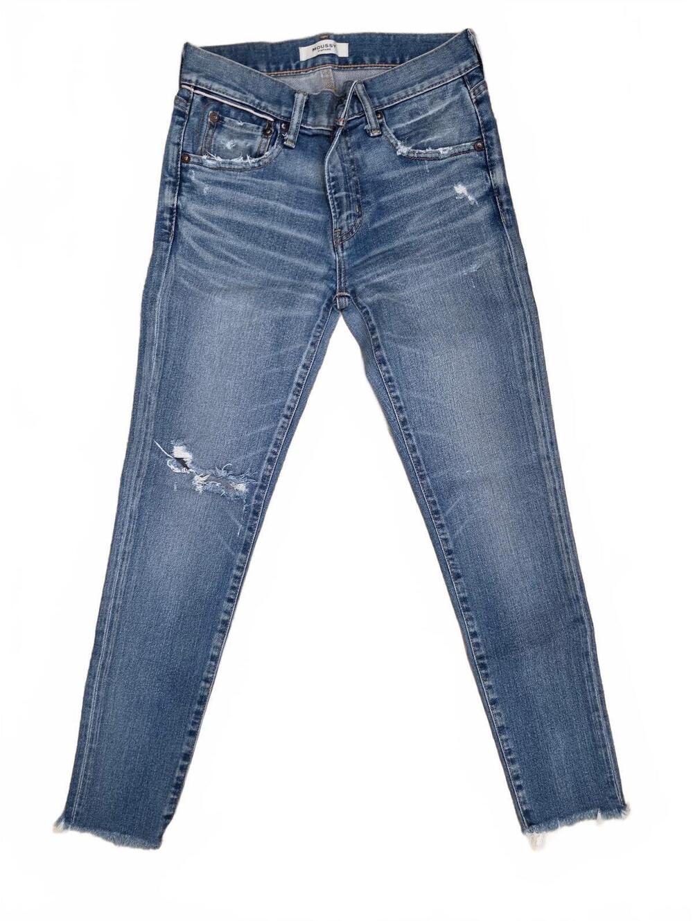 Moussy Vintage MV Lenexa Straight Raw Hem Distressed Jeans Size 26